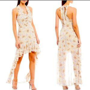 Badgley Mischka Naty Lilac High Low Ruffle Halter Sheer Cocktail Party Dress 10
